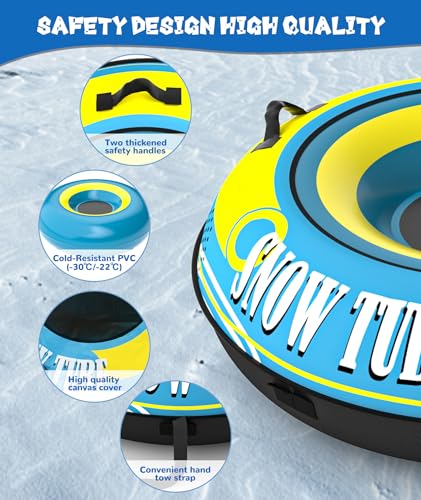EPN 55\'\' Heavy Duty Snow Tube with Premium Canvas Covers and Nylon Handles for Adults, Thickened Bottom Inflatable Snow Sled Sledding Toboggan Winter Outdoor Fun Toys - Thumbnail 4