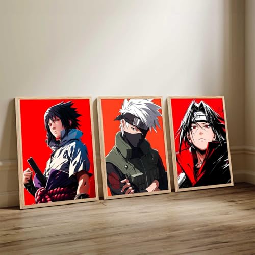Image of walllane Japanese Anime Framed Posters for Living Room Bedroom Gaming Room | Japanese Anime Characters Aesthetic Poster with Frames Wall Decor Set Of 3 (10 X 13 inch)