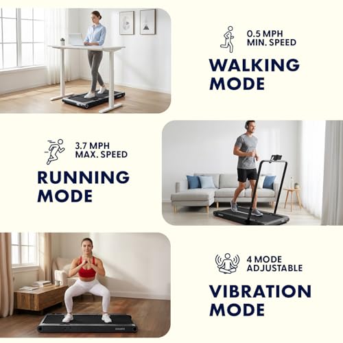 Image of Squatz 2‑in‑1 Walking Pad Treadmill with Handlebar & Vibration Plates - Compact Walking Pad with LED Display, Device Holder, Quiet 1.0HP Motor & Remote for Home or Office Fitness