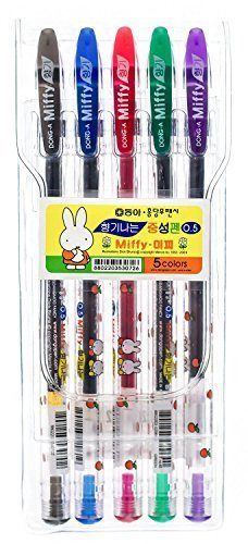 DONG-A Miffy Bunny, Gel Ink Rollerball Pens, 0.5mm, Assorted Colors (5 Color Set) by Dong-A