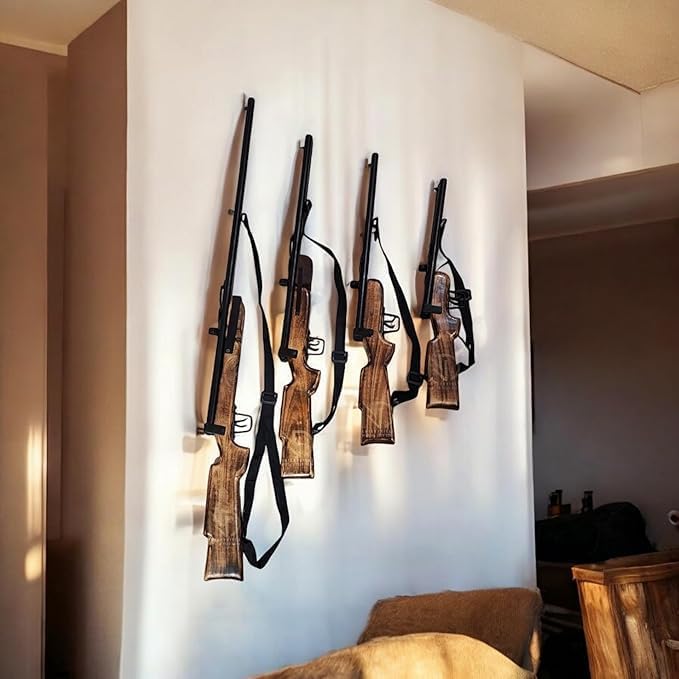 KARAFT WILA Wooden and Iron Wall Hanging Decorative Gun, Vintage Royal Look, Set of 4, Living Room Showpiece-image-41