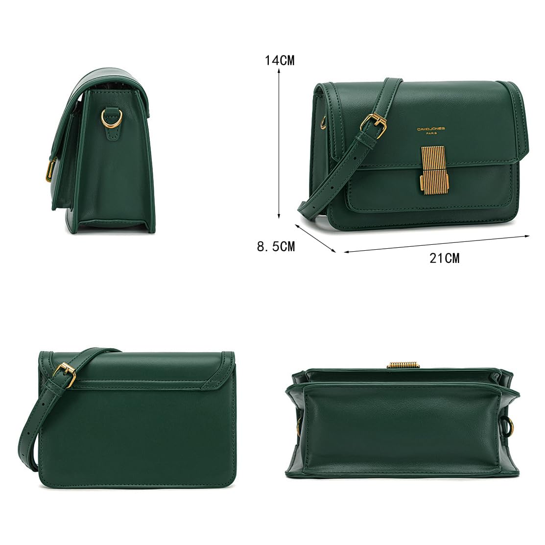 David Jones - Damen Kleine Umhängetasche - Elegante Handtasche PU Leder Frau - Crossbody Bag Schultertasche - Tasche mit Klappe Stilvoll Abendtasche Mode Alltag Clutch Schick Party Reise - Grün