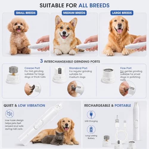 Image of Pet Nail Grinder with LED Light for Blood Line Detection, USB Rechargeable, Safe Paw Care Tool for Dogs and Cats (Nail Grinder)