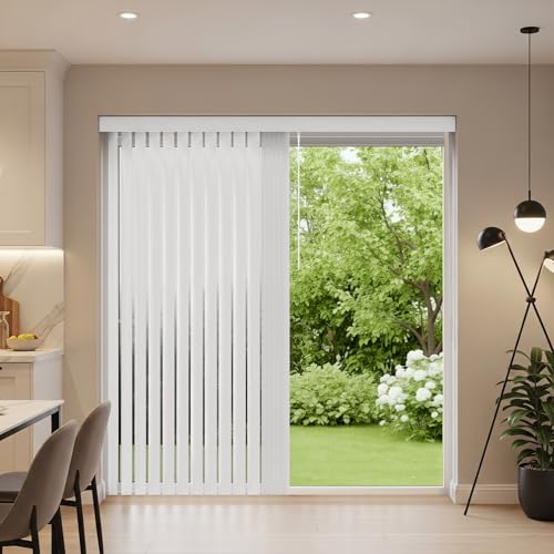 Vertical Blinds Custom Made to Your Size Curved - Color White - Heavy Duty PVC Sliding Door Blinds with Upgraded Self Aligning Headrail Track for Complete Privacy - Includes Valance & Hardware