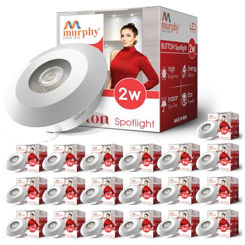 Murphy Polycarbonate 2W LED Button Spot Lights | Pack of 20 | Warm White | Premium Mood Lighting for Home & Office