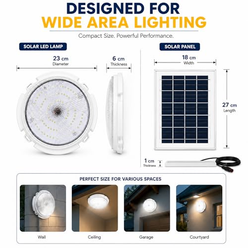 Image of 100W Solar Ceiling Light for Home Indoor Outdoor Garden, Waterproof LED Solar Lamp with Remote Control, Motion Sensor LED Light, Dusk to Dawn Hanging Roof Light for Balcony, Terrace & Rooms