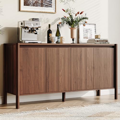 ROMMAK 59 Inch Walnut Buffet Cabinet Mid Century Wood Sideboard Storage