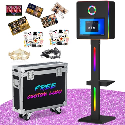 Image of DSLR Photo Booth Built-in Mini PC and Flight Case, Mirror Photo Booth with 15.6 inch Touch Screen,RGB Lights,App Control, for Parties Weddings Event Rentals (Black)