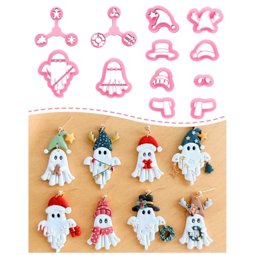 Keoker Christmas Theme Ghost Clay Cutters for Polymer Clay Jewelry Halloween Polymer Clay Cutters Ghost Christmas Clay Earring Cutter