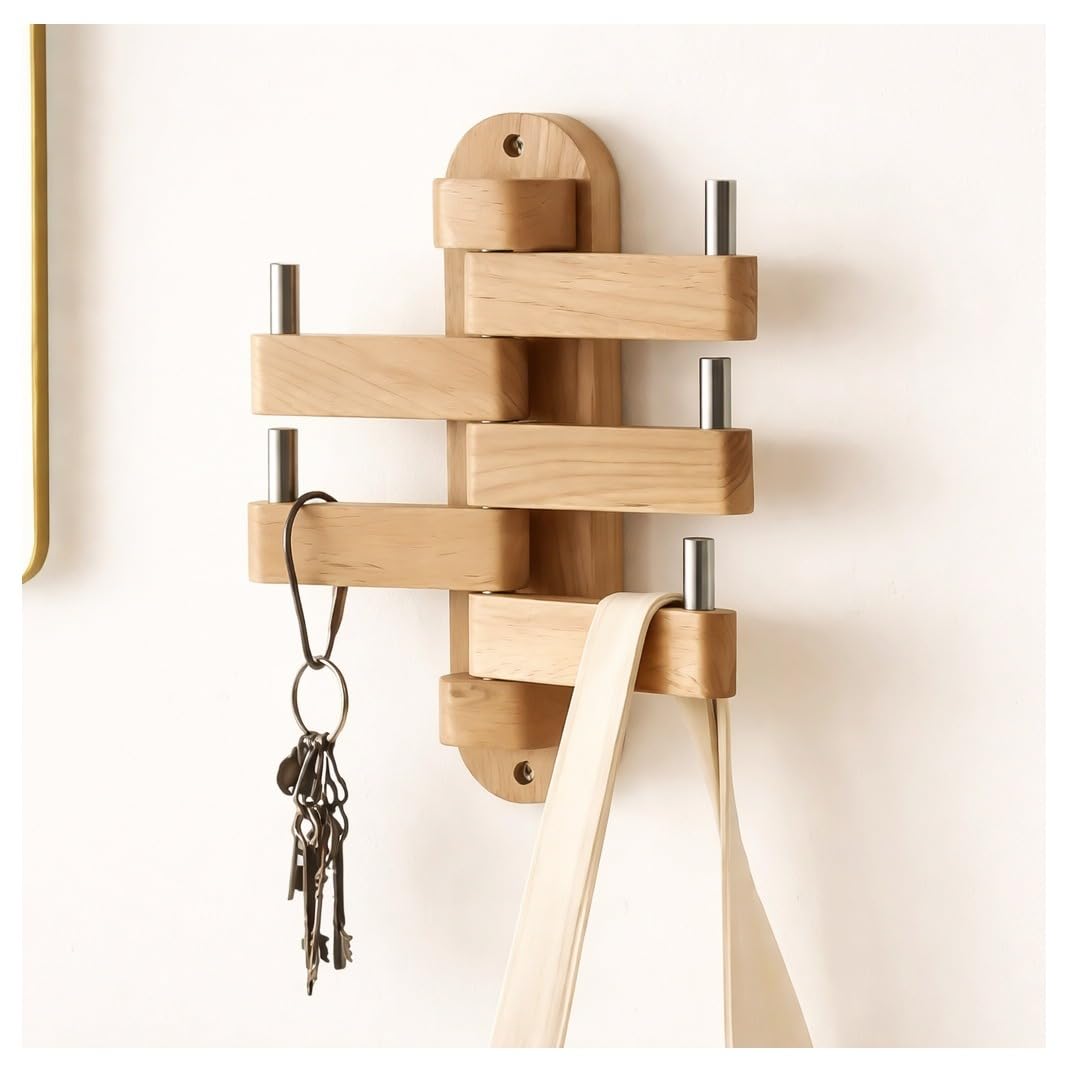 Keebori Modern Scandinavian Entryway Wall Organizer, Hat and Coat Hanger Rack, Multi-Hook Wooden Wall Hooks for Jackets, Bags, Hats, Scarves, Bedroom, Hallway, Mudroom Home Storage Décor