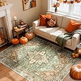 RELEANY Area Rugs 4'x6' Washable Non-Slip, Floral Vintage Distress Print Pattern Medallion Carpet for Living Room Bedroom Dining Room, Brick Red Rust Neutral Brown Burnt Orange Green