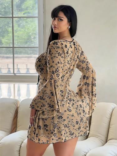 Image of Floerns Women's Plus Size Floral Gothic Dress Flare Long Sleeve Mesh Grunge A Line Dress