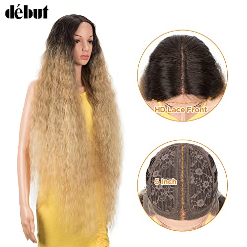 DÉBUT Lace Front Wig Super Long Wavy Wig for Women 41 inches 280g Synthetic Hair Heat Resistant Fiber 130% Density (41 inches - Image 2
