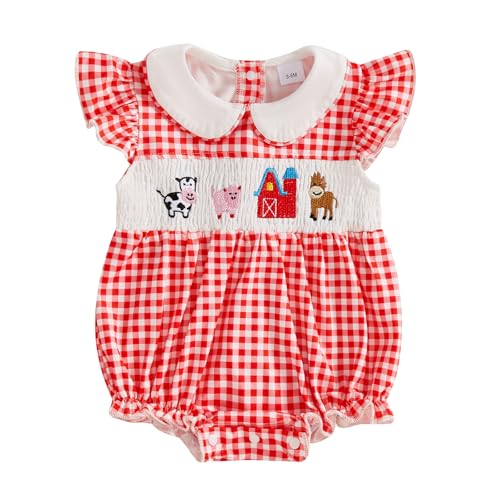 Baby Girl Western Clothes Cute Ruffle Cow Embroidery Animal Farm Romper Newborn Cowgirl Bodysuit