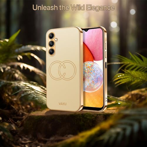Image of Vaku Luxos Skylar Back Cover Case for Samsung Galaxy A14 5G with Leather Pattern Design Gold Electroplated Soft TPU Cover| Shockproof Protective Case - Gold