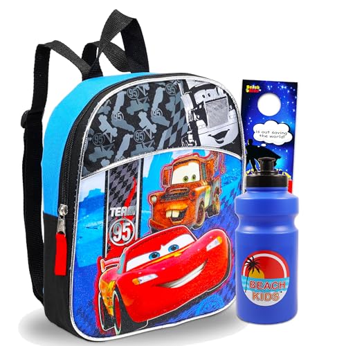 Disney Cars Mini Toddler Preschool 11” Backpack, Water Bottle, and More! (Disney Pixar Cars School Supplies Bundle)