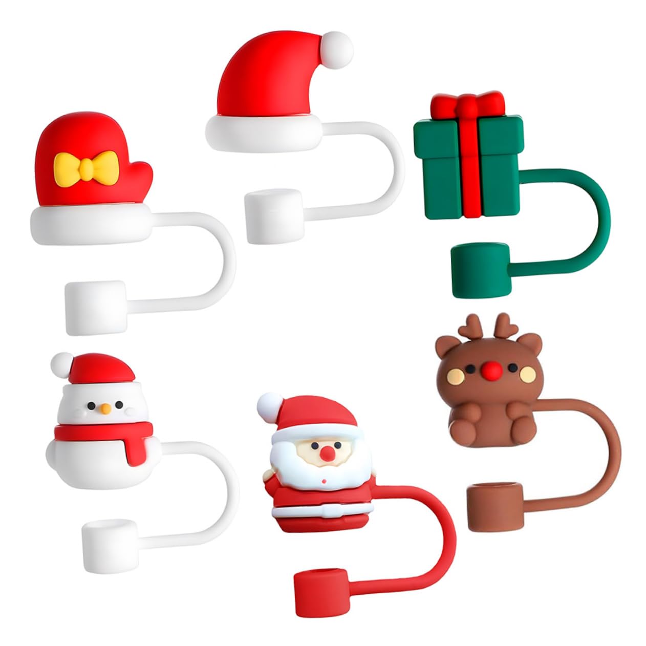 Zerodeko Straw Toppers Drinking Straw Tips 6pcs Christmas Straw Caps Straw Straw Straw Stopper Small Silicone Straw Straw Decor Supplies Airtight Seal and Splash