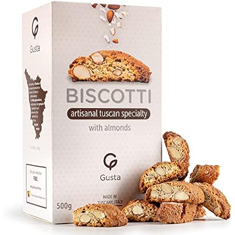 Gusta Authentic Biscotti Cookies Made in Tuscany, Italy - Classic Almond - Original Two Bites Size - All Natural Ingredients - Fresh & Genuine Italian Dessert Treats - 17.64oz Cover