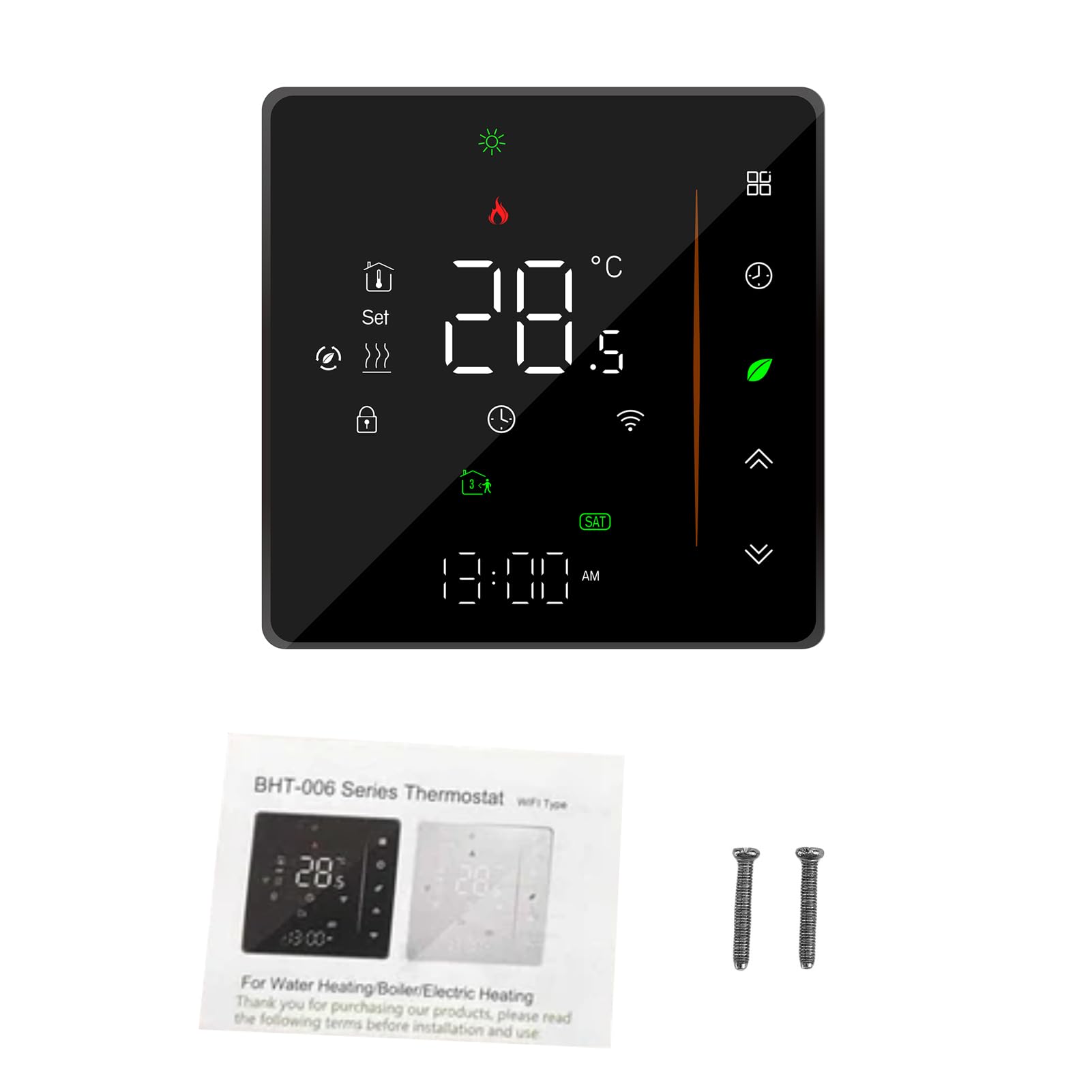 Inteligentny Termostat do Ogrzewania Podłogowego, Termostat WiFi z Wyświetlaczem LED, Sterowanie z Aplikacji, Programowalny Tygodniowy, dokładność ±1°C, (BHT-006GALW Wodne ogrzewanie