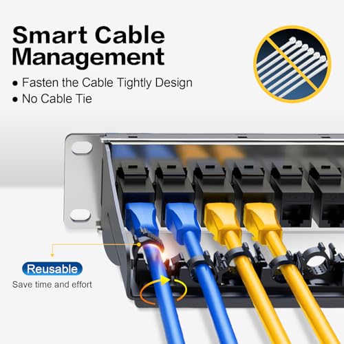 Image of Patch Panel 12 Port with 12 Pcs Cat6 Keystone Jack【EC Listed】 UTP 10G Support with Removable Back Bar 1U Network Patch Panel 10 Inch for Cat6,Cat5e,Cat5 (CAT6, 1U 12Port)