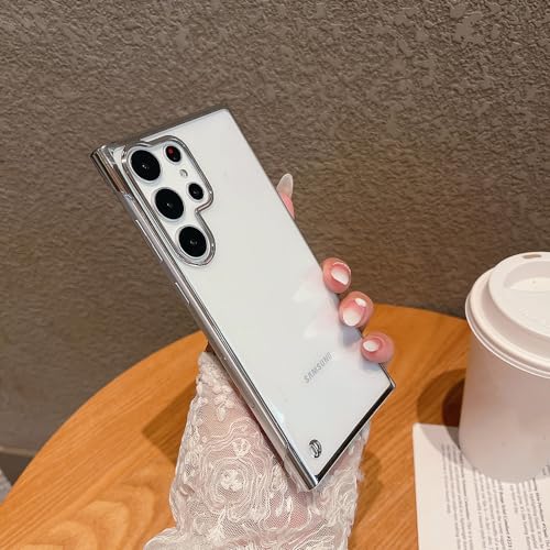 Coque rigide Samsung S22 transparente et fine finition bord plaqué argent luxe