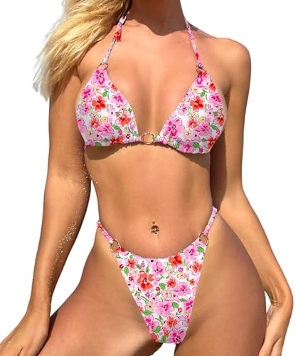 Image of MIKETAI Sexy Bikinis for Women 2 Piece Bikini Spaghetti Strap Swimsuits Solid Color Bathing Swimwear Triangle Bathing Suit