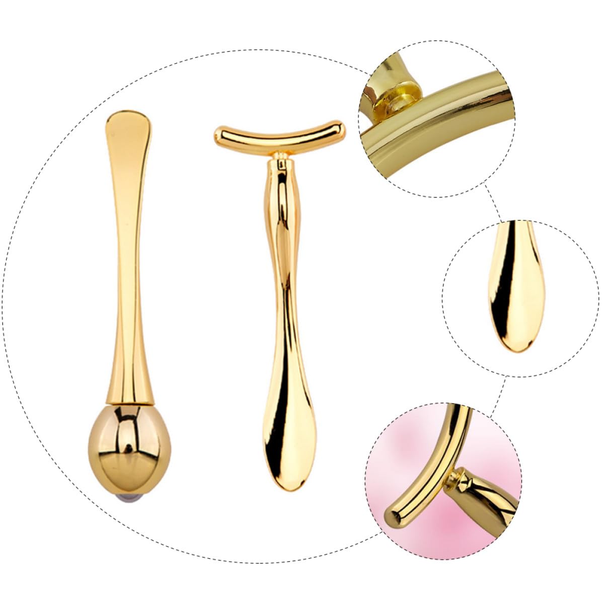 Rodillo Compacto de Zinc Ojos Masaje de para Dorado de Aleación y Funcional para Reducir Edema Kit Adecuado de Cuidado Facial para Mujeres