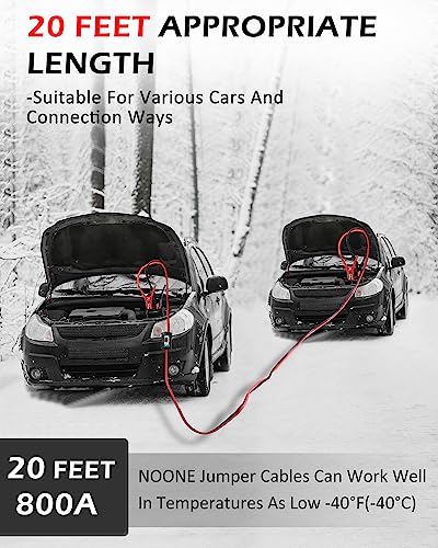 Noone Heavy Duty Jumper Cables With Smart-7 Protector, 2 Gauge 20 Feet 800Amp Booster Cables For Car, 800A Battery Cables With Carry Bag(2Awg X 20Ft) #TOP3