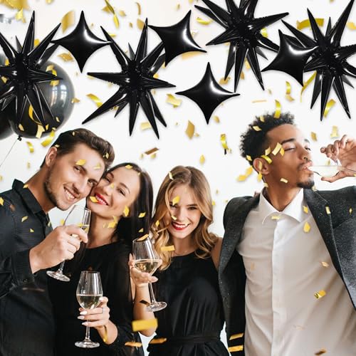 Image of TONIFUL 18Pcs 22Inch Black Large Explosion Star Mylar Balloons and 10Inch Four Pointed Star Balloons Set for Christmas New Year Birthday Wedding Bridal Shower Anniversary Photo Booth Supplies