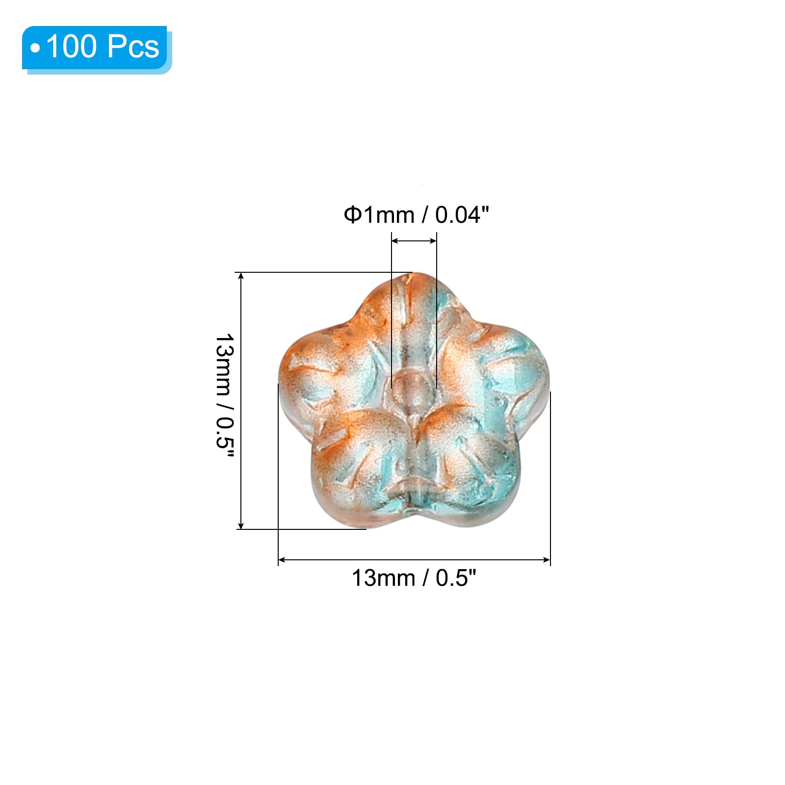 PATIKIL Random Glass Flower Beads, 100Pack Transparent Floral Hibiscus Beads for DIY Jewelry Making Bracelets Bulk Blue/Green/Orange - Image 2
