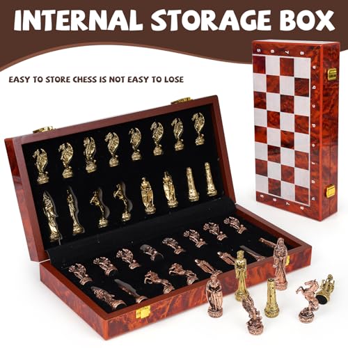 Juego de Ajedrez Vintage con Figuras de Metal y Tablero de Madera 15" miniatura 4