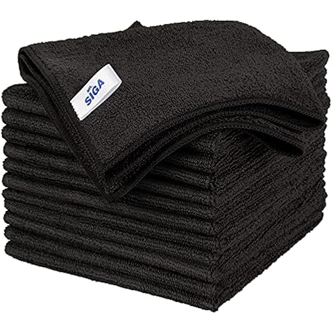 MR.SIGA Microfiber Cleaning Cloth, All-Purpose Microfiber Towels, Streak Free Cleaning Rags, Pack of 12, Black, Size 32 x 32 cm(12.6 x 12.6 inch) Cover