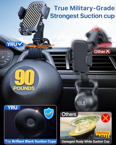 Image of Military-Grade Anti-Shake & 360 Rotatable Suction 2026 Upgraded Car Phone Holder Mount 90+LBS Safest Strongest & Patent Certs Dashboard Windshield Vent for iPhone 17 16 Pro Max Samsung,Gloss Black
