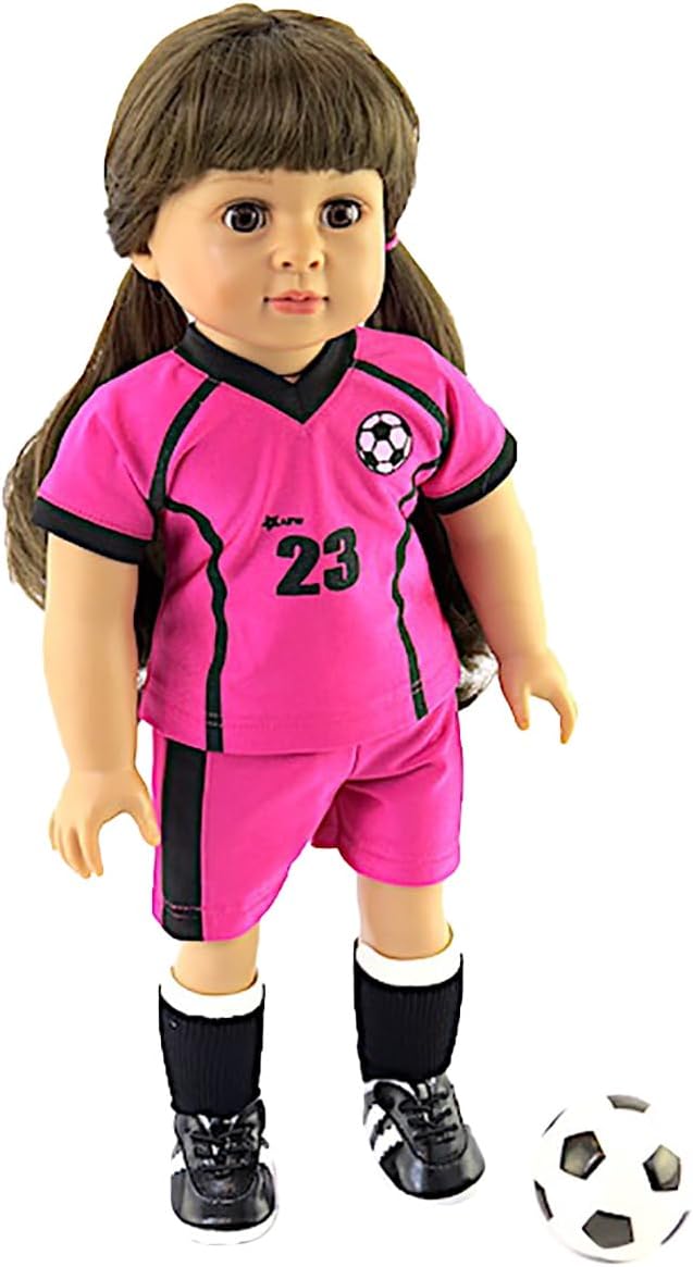Magenta Soccer Outfit for 18 Inch Dolls | American Fashion World