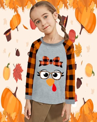 CM-Kid Toddler Girls Thanksgiving Shirt Turkey Gobble Thankful Vibes Orange Plaid Long Sleeve Tshirt Tops 2-7 Years4