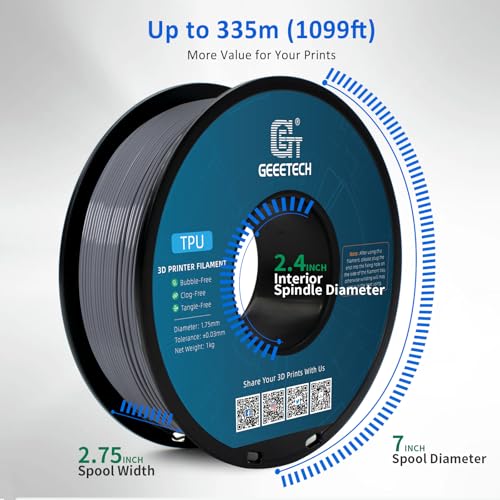 Image of Geeetech TPU Filament 1.75mm, Shore 95A Flexible 3D Printer Filament with High Elasticity, 1KG (2.2lbs) Spool, Dimensional Accuracy ±0.03mm, Fits Most FDM Printers (Clear Silver)