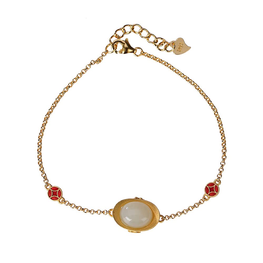 Girls Accessories Bracciale in Argento Sterling 925 Vintage per Donna Semplice Cloisonne Dorato Giada di lingotto Gioielli Classici Fascino Spiaggia Estiva Birthday Gift