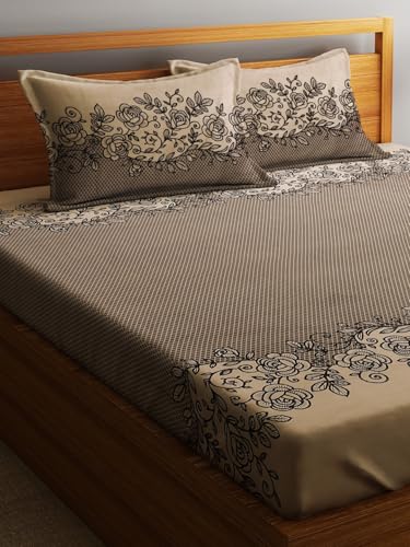 Image of Home Sizzler 210TC Charm in Rose Elastic Fitted Double Bedsheet (72X78 Inch) with 2 King Size Pillow Covers