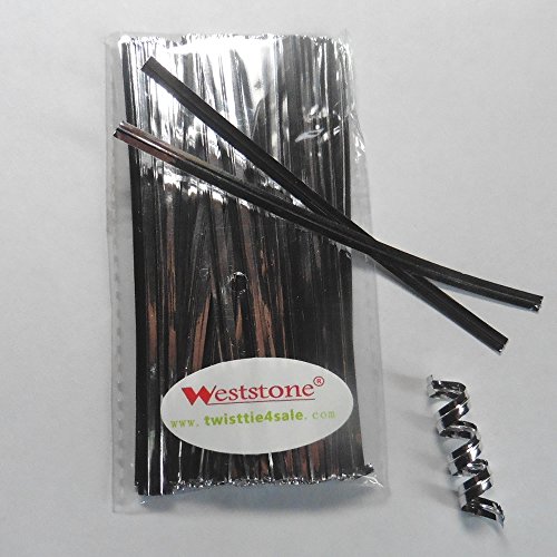 Weststone 100pcs 4" Silver Metallic Twist Ties foil Twist Ties for Cello Bags Treat Bags in Birthday Party Wedding Party - Thumbnail 2