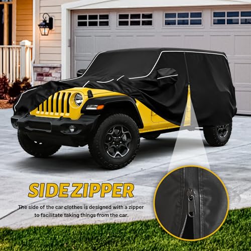 Image of 420D Waterproof car Cover Compatible with 2007-2025 Jeep Wrangler JK JL 4-Door, Outdoor Waterproof All-Weather car Cover, Sun Protection, Frost Protection, Snow Protection, with Door Zipper