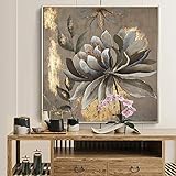 Tangjuestj Traditional Chinese Painting, Hand-Painted Art Oil Painting On Canvas Elegant Gray Flower