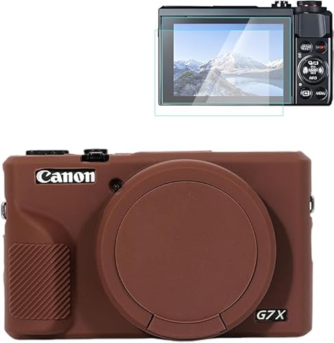 Rieibi Siliconen Hoes voor Canon G7X Mark III, Accessoires voor Canon G7X Mark III met 2 schermbeschermers, Losneembare Lenshoes, Koffie