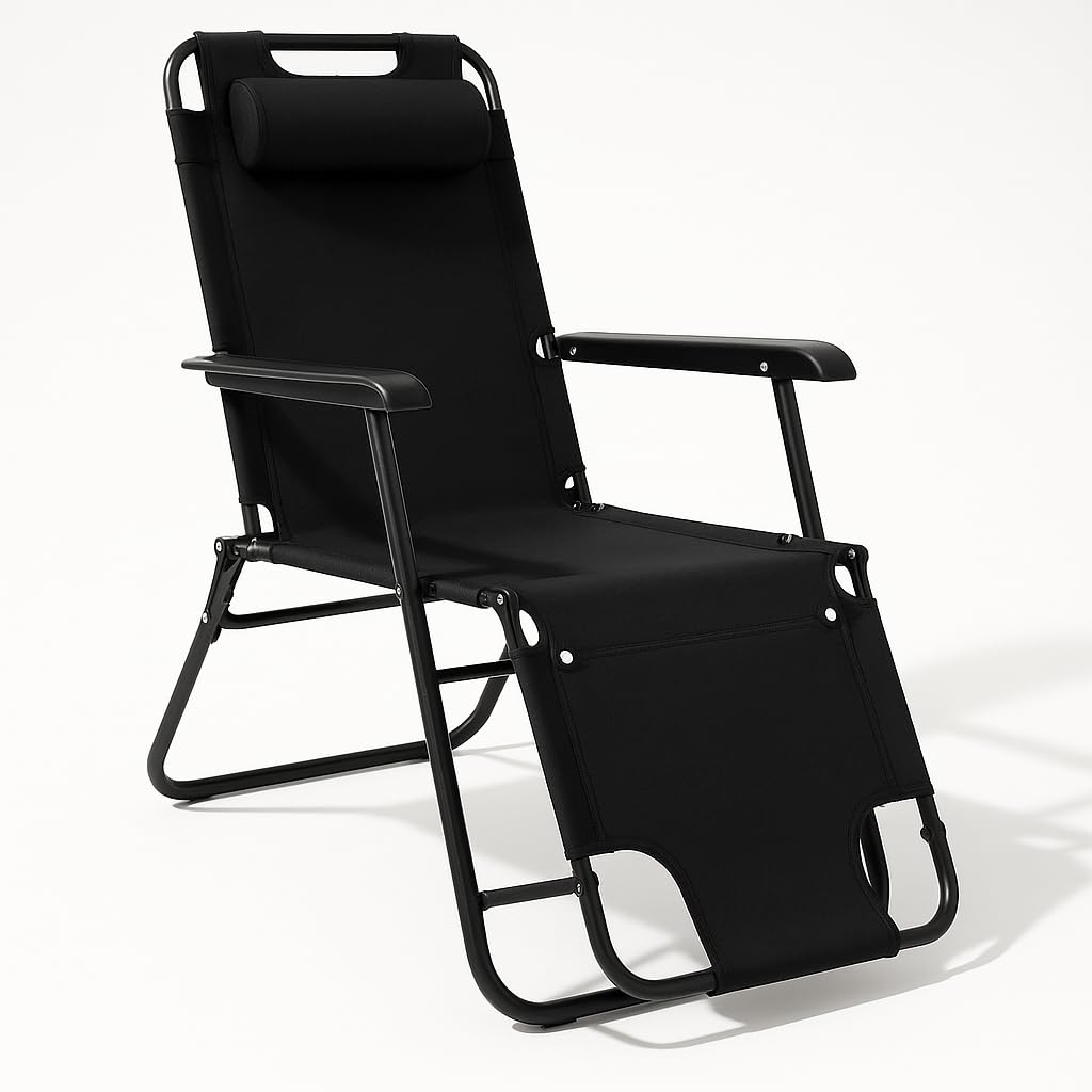 SPRINGOS Chaise Longue Pliable de Jardin avec accoudoirs – Fauteuil extérieur Pliable Confortable pour Le Jardin, terrasse et Camping, Chaise Longue réglable avec Support jusqu'à 120 kg