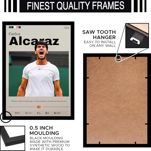Image of BLINKART Carlos Alcaraz | Tennis Player | Synthetic Wood Photo Framed Wall Hanging Poster Room & Office Bedroom Home Wall | 12x18 Inches