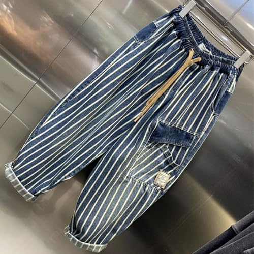 Men's Casual Plus Size Jeans Fashion Striped Denim Harem Pants Hip Hop Pull On Drawstring Jean with Pockets2