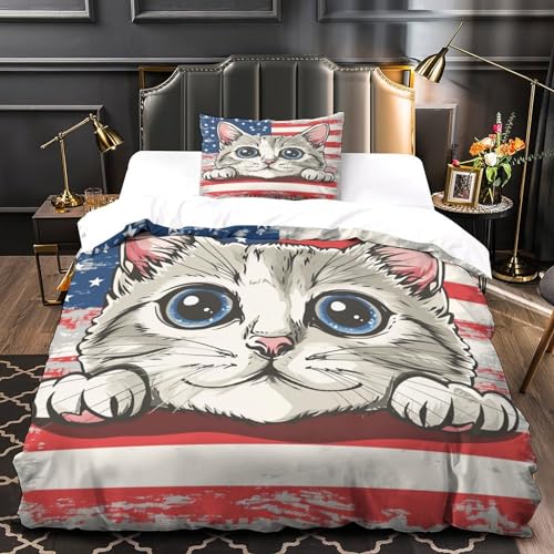 Housse de couette 135 cm chat américain parure de lit simple microfibre fermeture éclair - 3