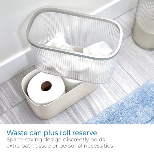 Image of iDesign Fluted Plastic Bathroom Trash Can, Clear /Satin /Gray | Storage for Toilet Paper