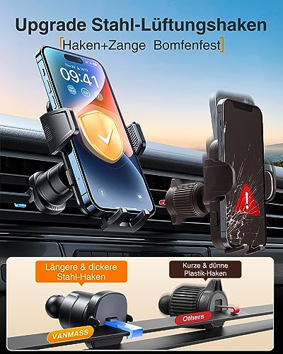 VANMASS Handyhalterung Auto Lüftung【2026 Stärkster Lüftungshaken】 Handy Halterung Auto Militär-Klasse Kfz Handyhalterung Universal Autohalterung für iPhone 17 Pro Max/17 Air/16/15/14 Samsung S26 usw 4