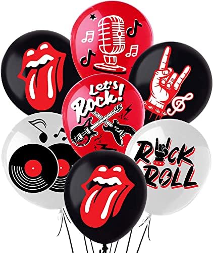 Rock and Roll Party Decoration Balloons 12'' Latex Balloons for Music Theme Party Decorations 1950's Birthday Party Supplies 50s 60s Rock Party Favors