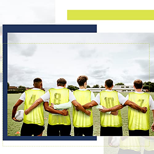 12 Pieces Nylon Mesh Scrimmage Team Vests Pinnies Training Sports Jerseys For Basketball Soccer Football Sports (Adult Size, Blue And Yellow) #TOP5
